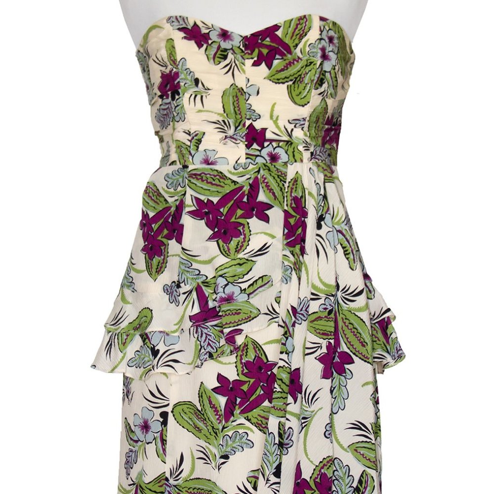 NANETTE LEPORE Women Floral Print Strapless Peplum Dress Sz 8 Medium
